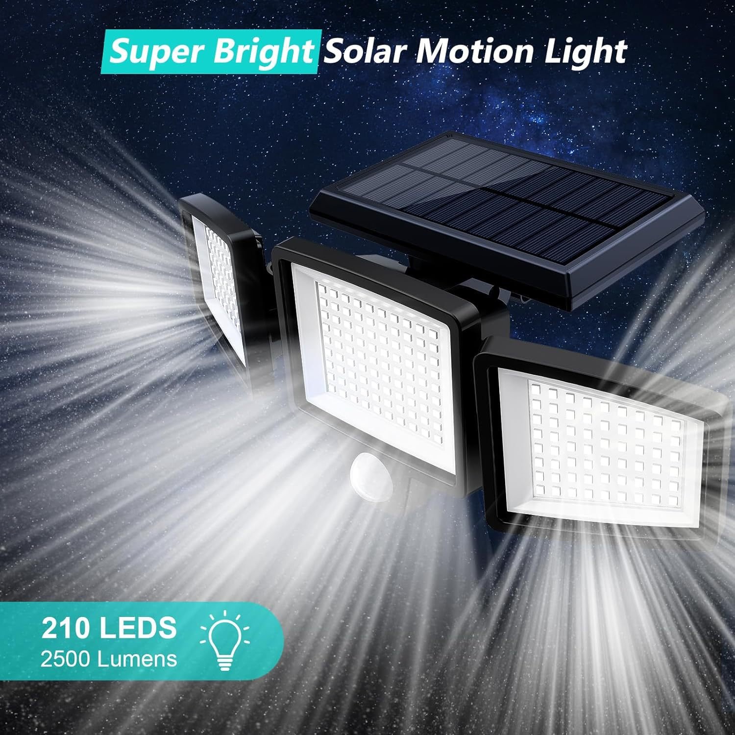 AMIOLOGY Solar 3-Head Security Light – 2500LM PIR Motion Sensor - Image 12
