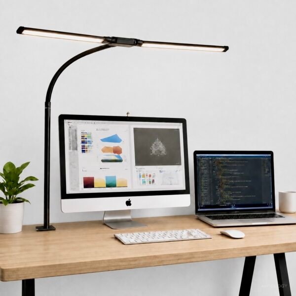 AMIOLOGY 15W Dual Head LED Clamp Desk Lamp – USB Dimmable