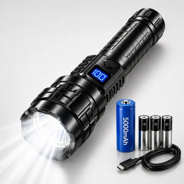 AMIOLOGY Rechargeable LED Torch – 1300lm, 500m+ Range, USB-C, IP65
