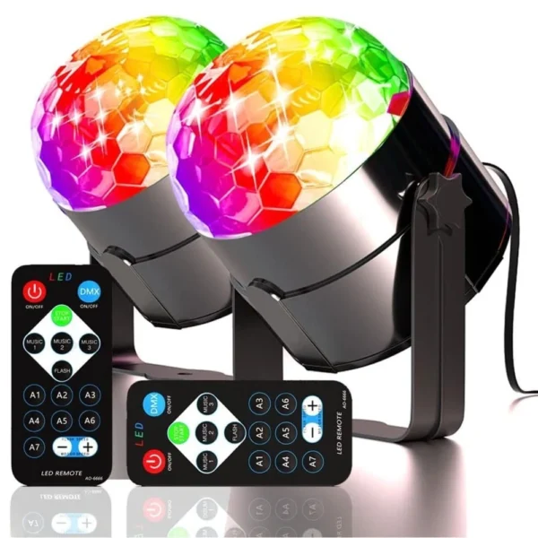 AMIOLOGY 2-Pack RGB Stage Lights – Sound Activated, 7 Colour Modes, Remote Control