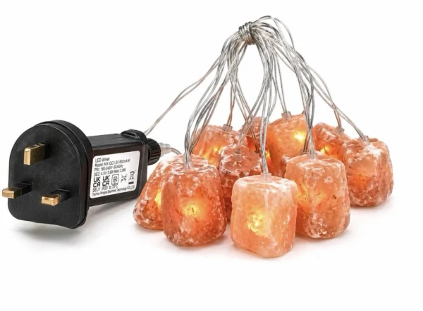AMIOLOGY Himalayan Salt Lamp String Lights – 1.5m / 60in, 10 Natural Salt Rocks, UK Plug