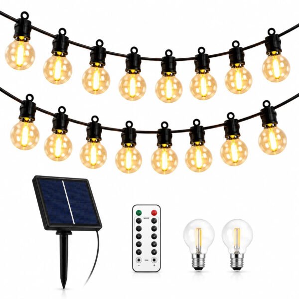 AMIOLOGY Premium Solar G40 LED Festoon String Lights – 15m / 50ft
