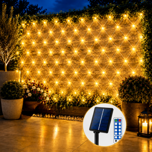 AMIOLOGY 3×2m Solar Net Lights – 192 LED Warm White