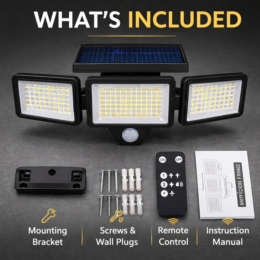 AMIOLOGY Solar 3-Head Security Light – 2500LM PIR Motion Sensor - Image 13