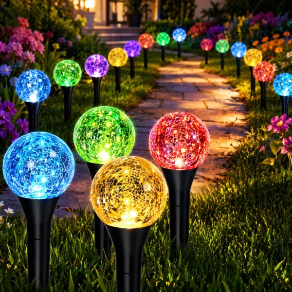 AMIOLOGY Solar Garden Path Lights – 20 LED Multicolour Crackle Stakes