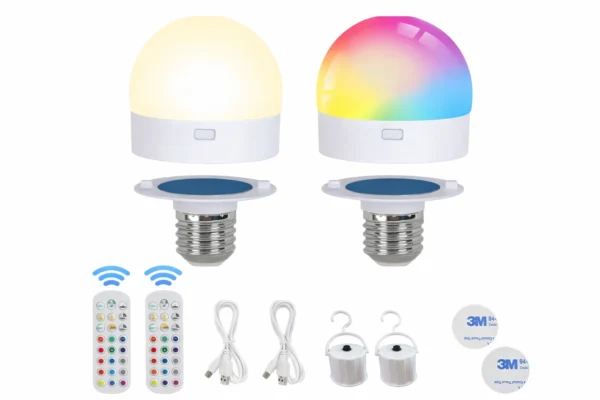 AMIOLOGY Rechargeable E27 RGB LED Bulbs – Remote Control, USB-C, 2 Pack