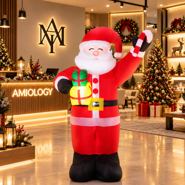 AMIOLOGY 6ft Christmas Inflatable Santa Claus – Built-In LED Lights