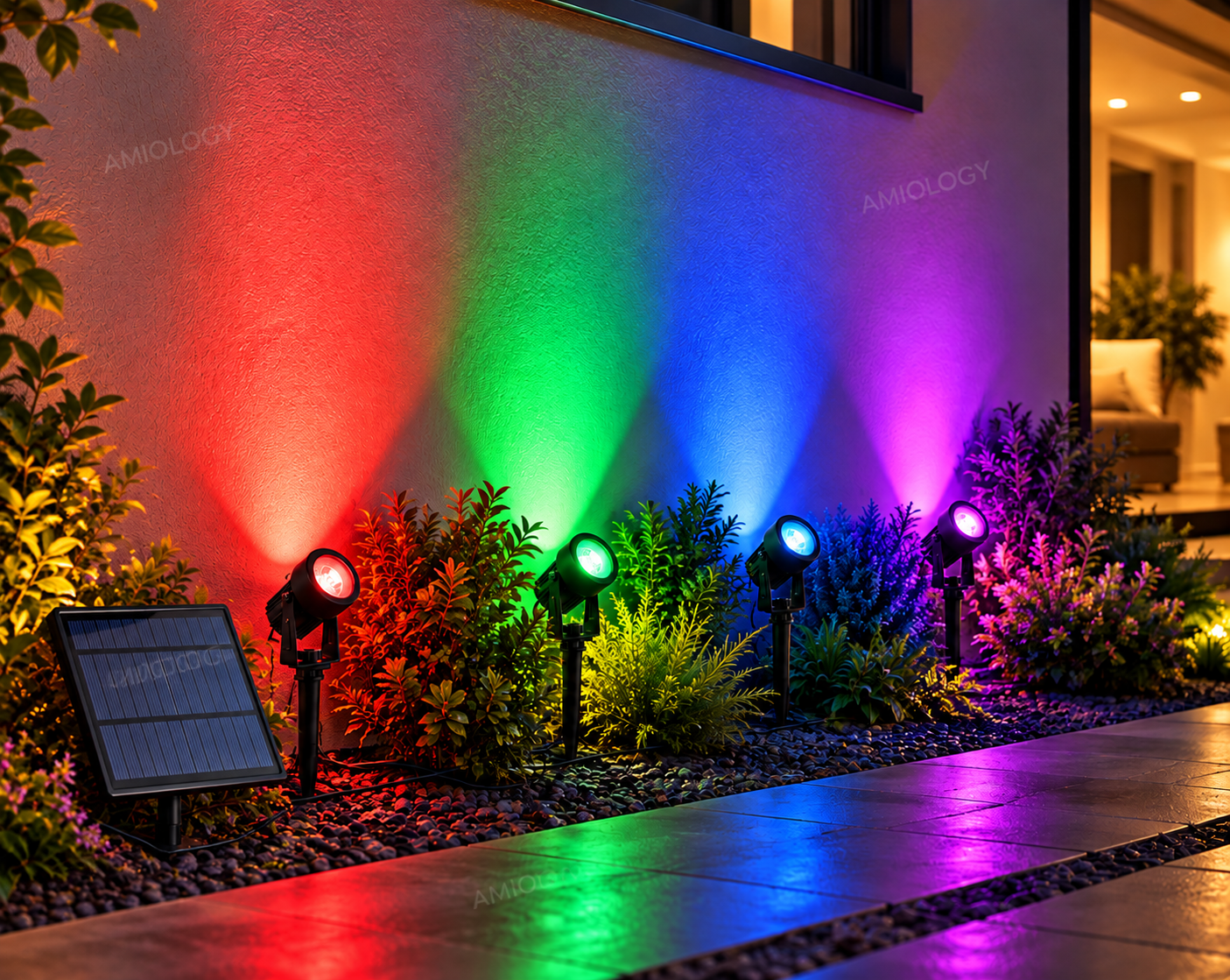 AMIOLOGY 4-Head RGB Solar Garden Spotlights – IP65 Colour Changing Outdoor Lights - Image 14