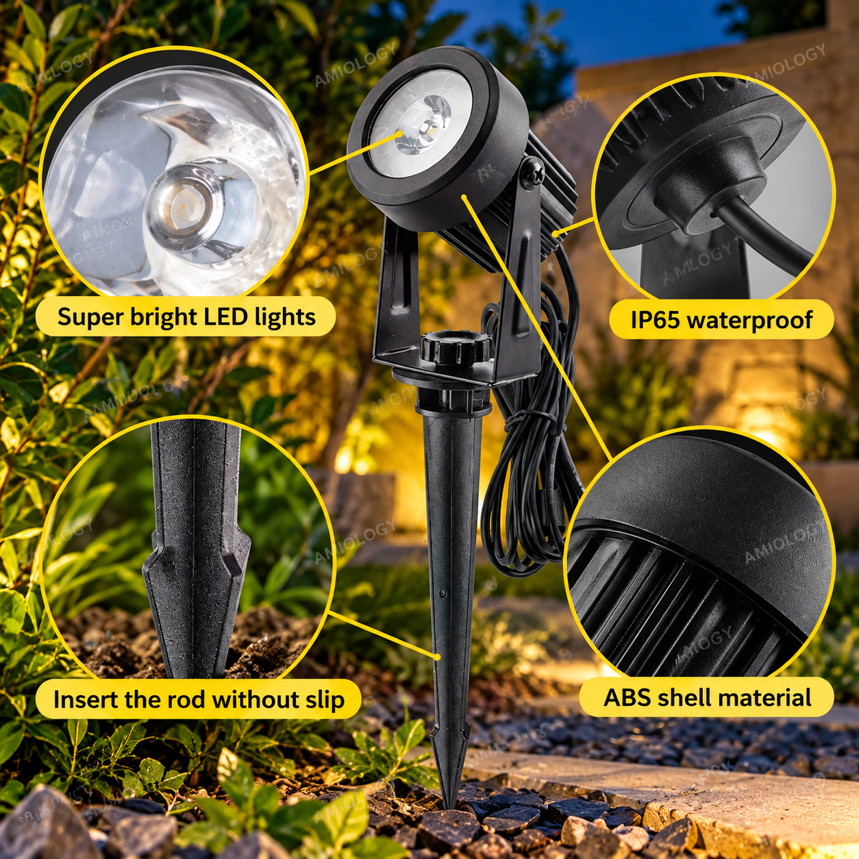 AMIOLOGY 4-Head RGB Solar Garden Spotlights – IP65 Colour Changing Outdoor Lights - Image 6