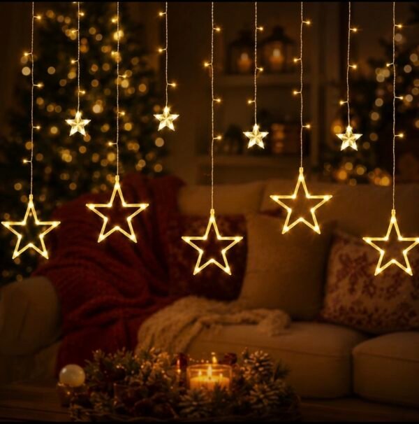 138 LED Christmas Star Curtain Lights – 12 Stars, 8 Modes, Timer & Memory