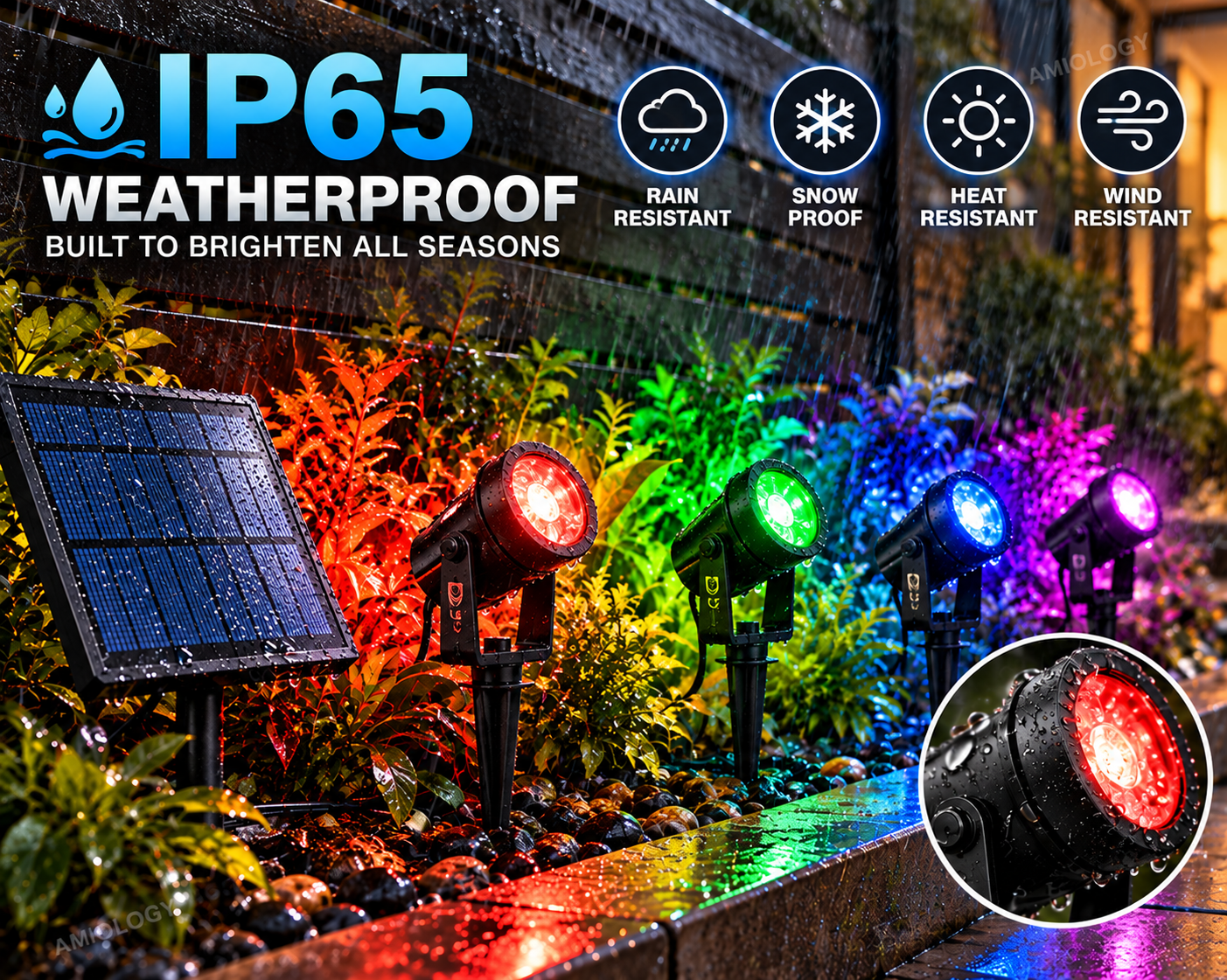 AMIOLOGY 4-Head RGB Solar Garden Spotlights – IP65 Colour Changing Outdoor Lights - Image 10