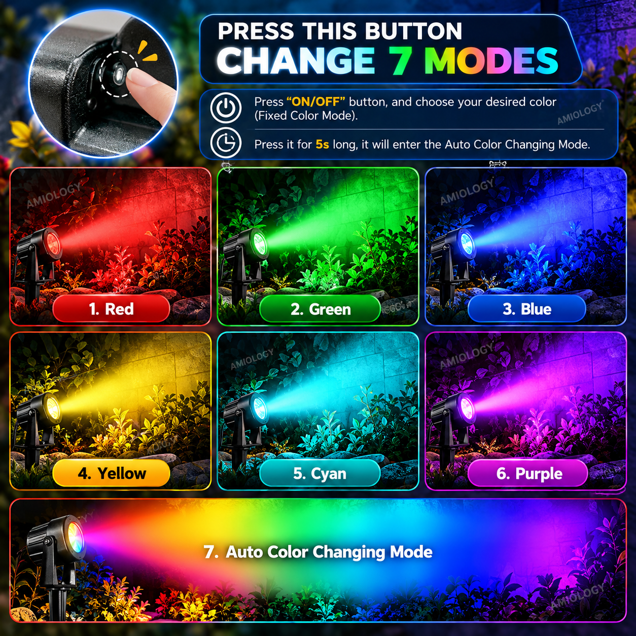 AMIOLOGY 4-Head RGB Solar Garden Spotlights – IP65 Colour Changing Outdoor Lights - Image 12