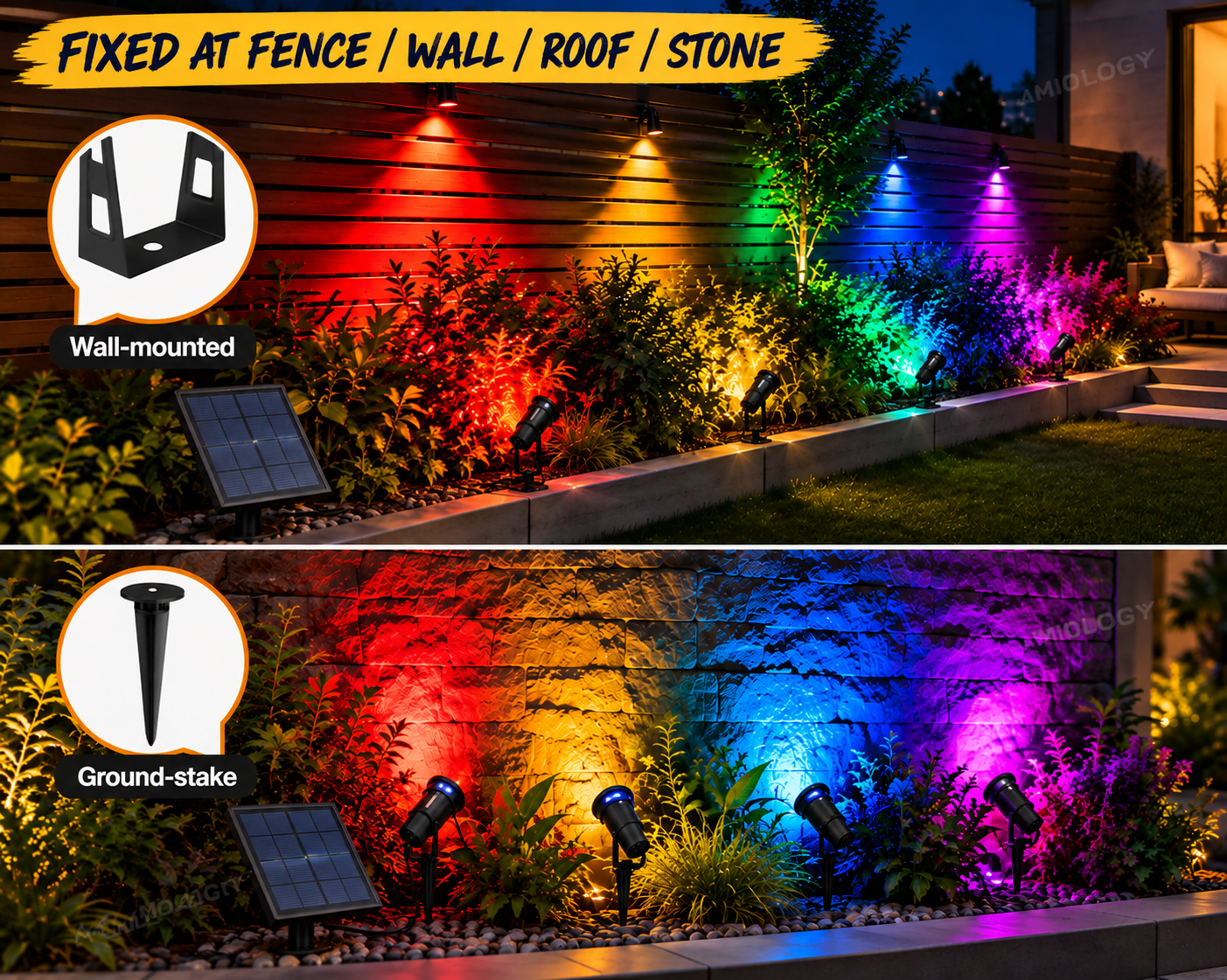 AMIOLOGY 4-Head RGB Solar Garden Spotlights – IP65 Colour Changing Outdoor Lights - Image 9