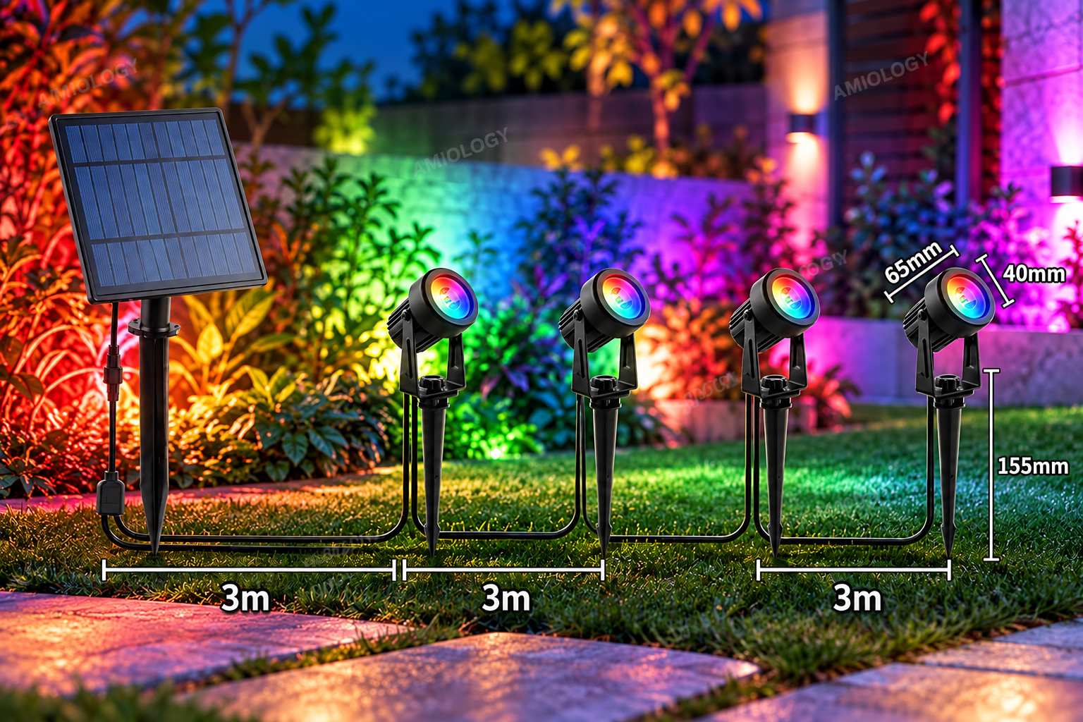 AMIOLOGY 4-Head RGB Solar Garden Spotlights – IP65 Colour Changing Outdoor Lights - Image 8