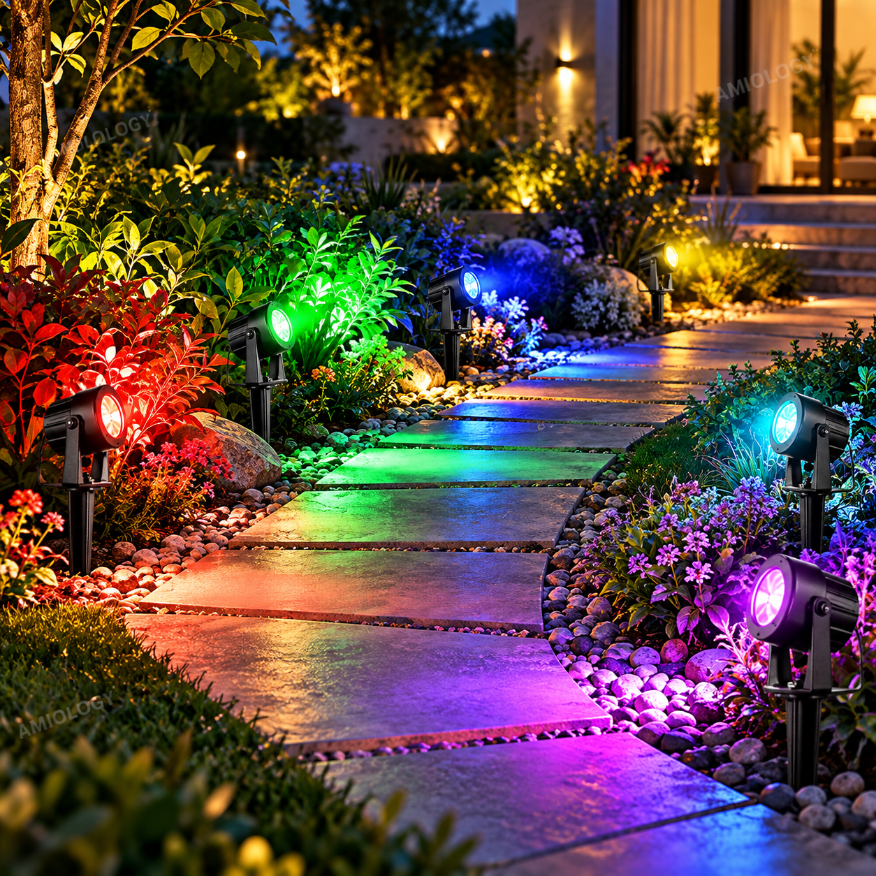 AMIOLOGY 4-Head RGB Solar Garden Spotlights – IP65 Colour Changing Outdoor Lights - Image 11