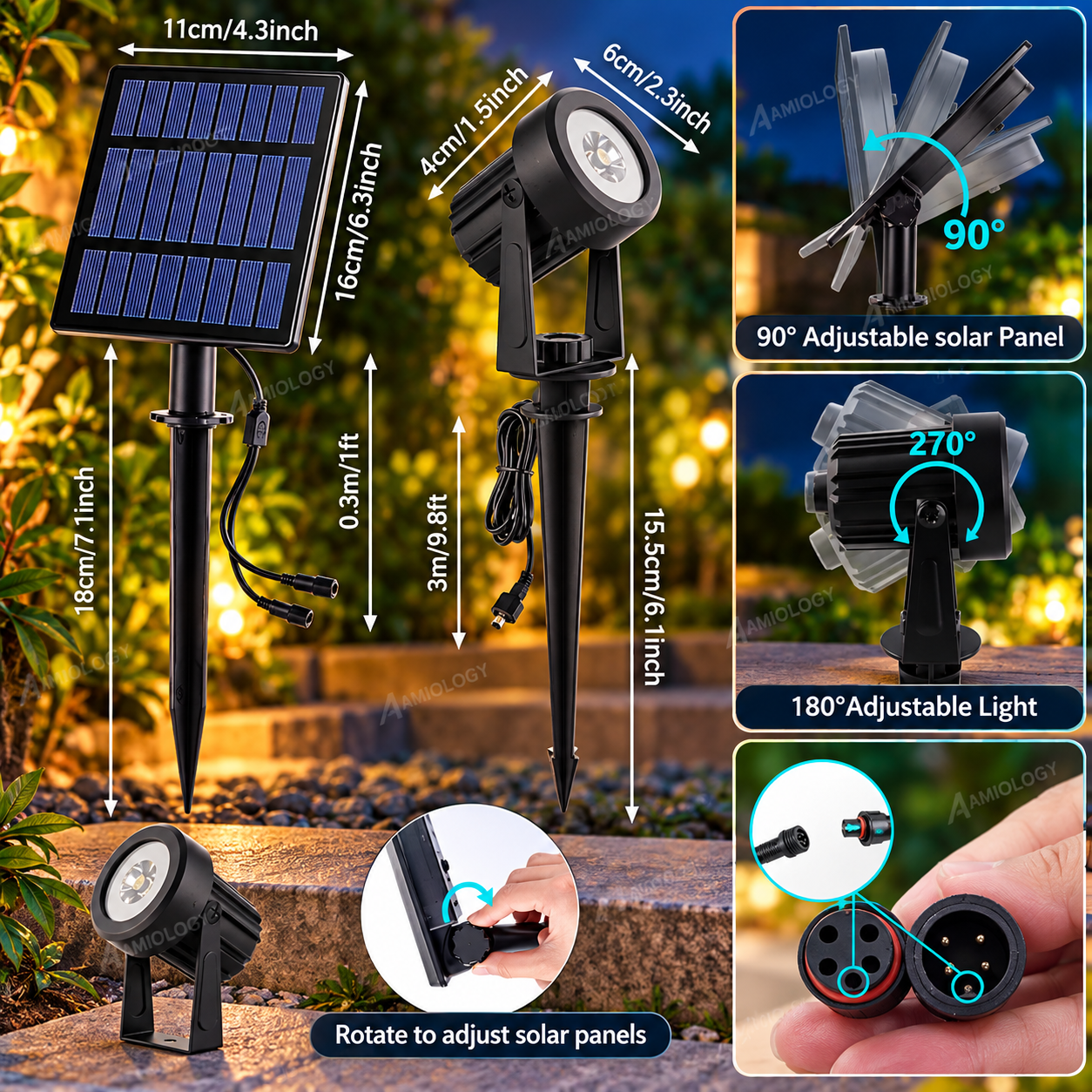 AMIOLOGY 4-Head RGB Solar Garden Spotlights – IP65 Colour Changing Outdoor Lights - Image 7