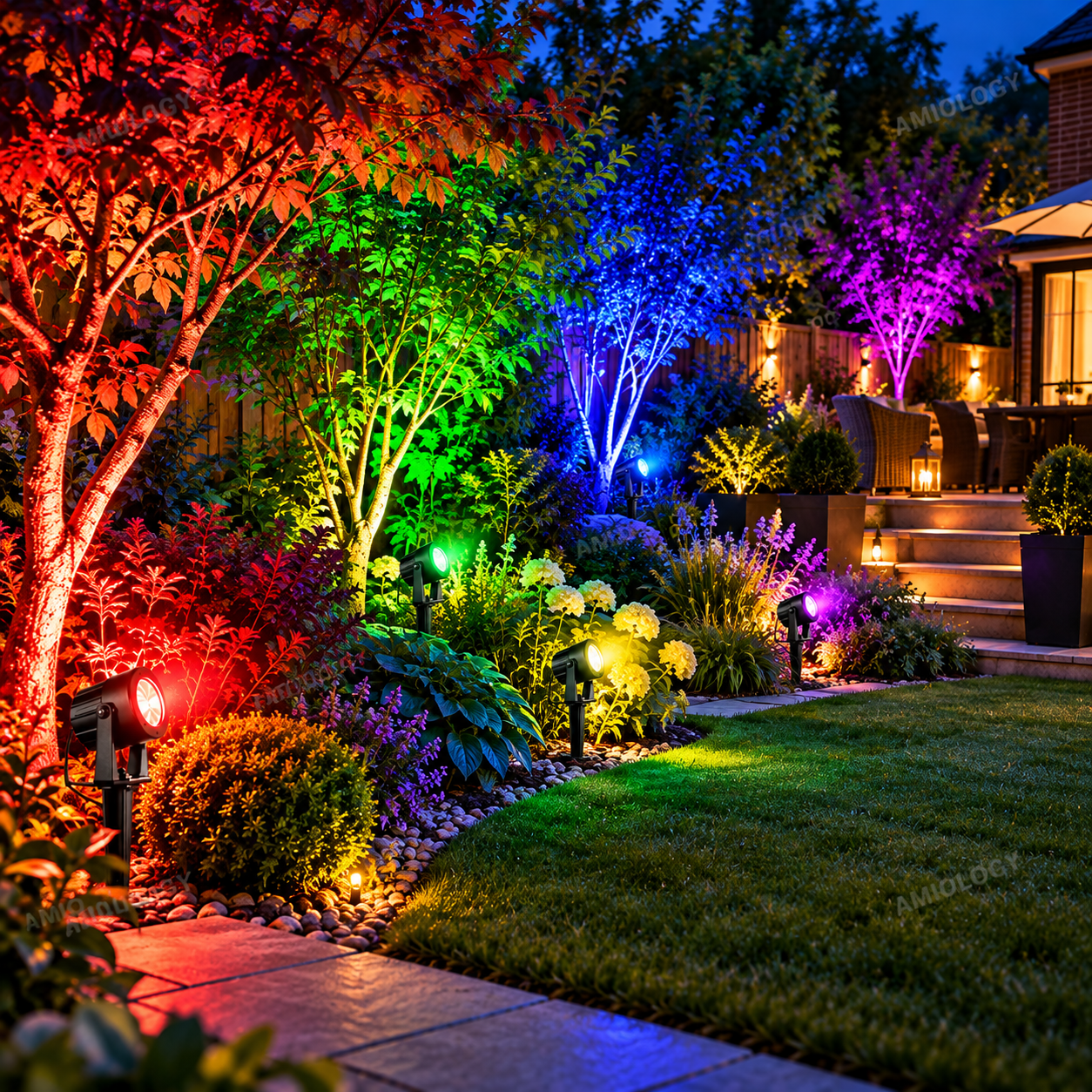 AMIOLOGY 4-Head RGB Solar Garden Spotlights – IP65 Colour Changing Outdoor Lights - Image 3